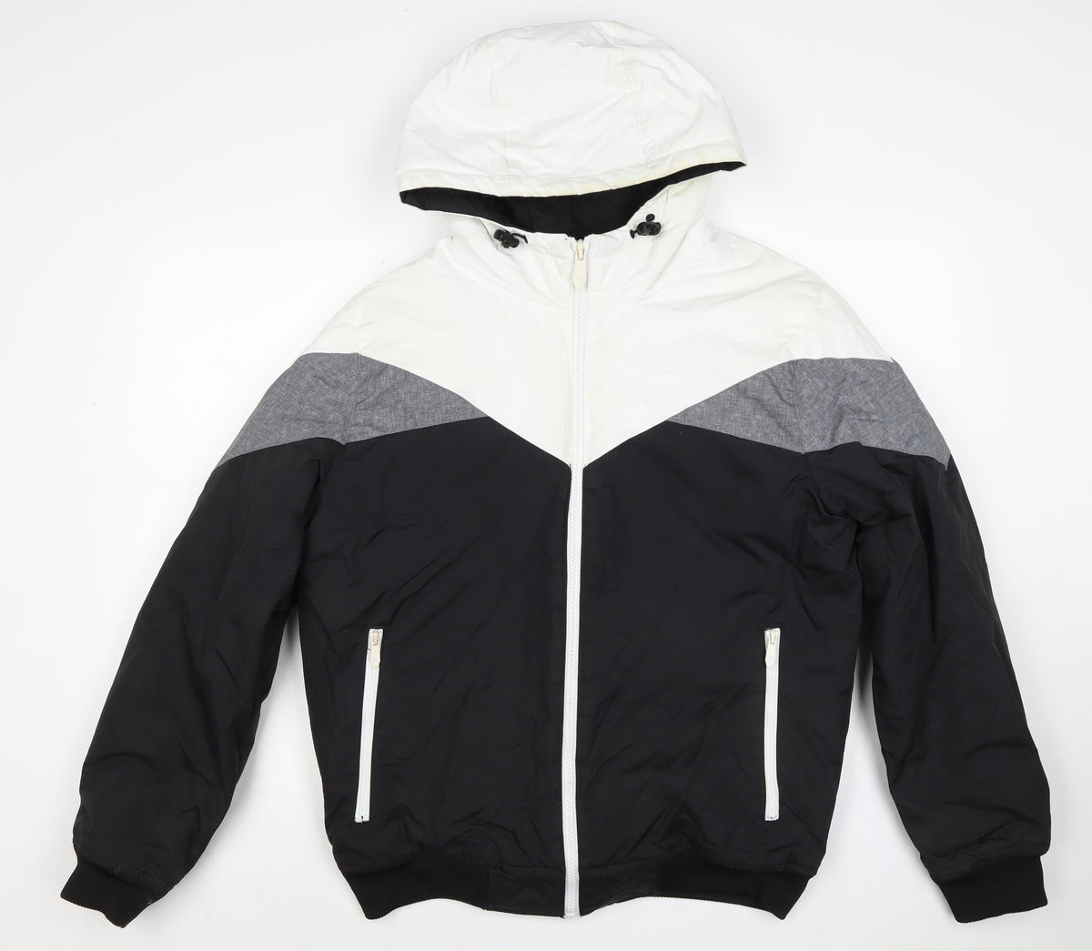 Terranova Men's Black White Grey L Hooded Bomber Jacket