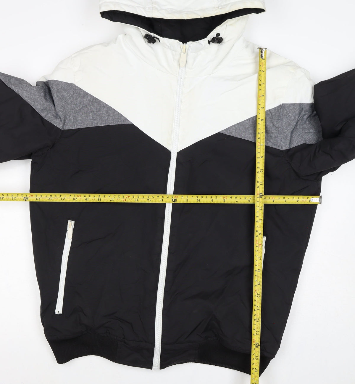Terranova Men's Black White Grey L Hooded Bomber Jacket
