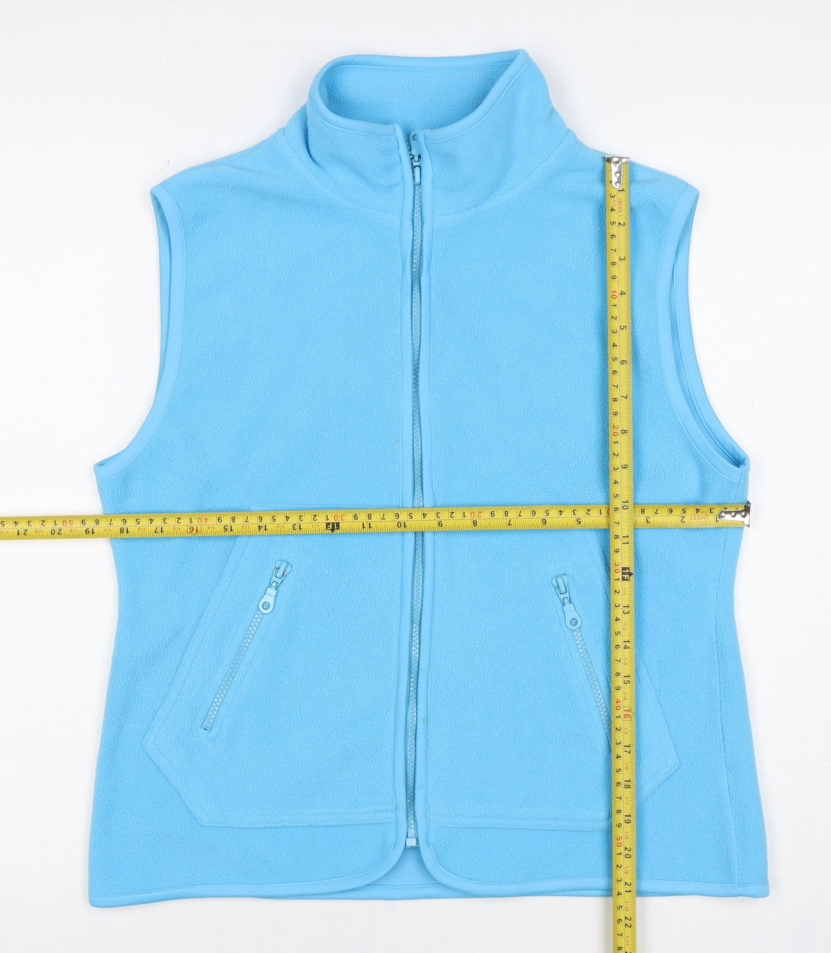 Fleece Collection Women Blue M Fleece Zip Waistcoat Collared Pockets