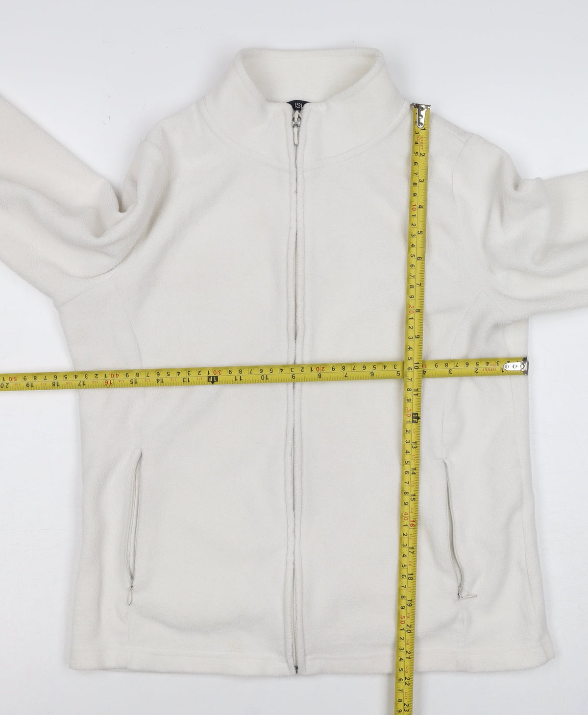 Isle Essentials Women’s White S Fleece Full Zip Jacket Pockets