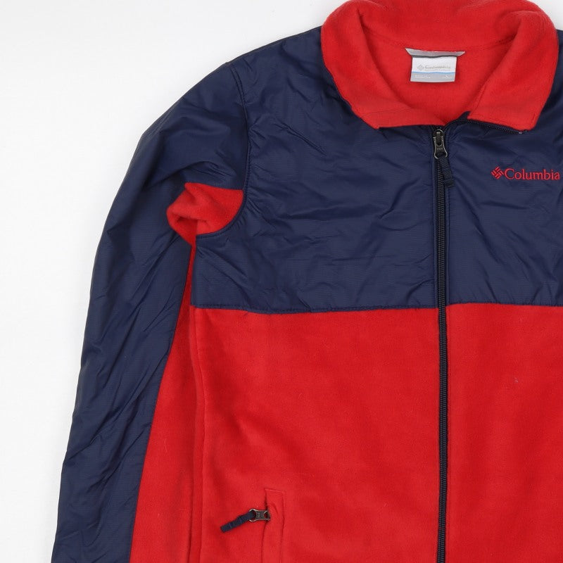 Columbia Teens Red Blue L Basic Fleece Full Zip Jacket Pockets Logo