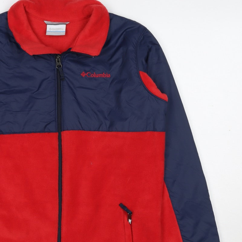 Columbia Teens Red Blue L Basic Fleece Full Zip Jacket Pockets Logo