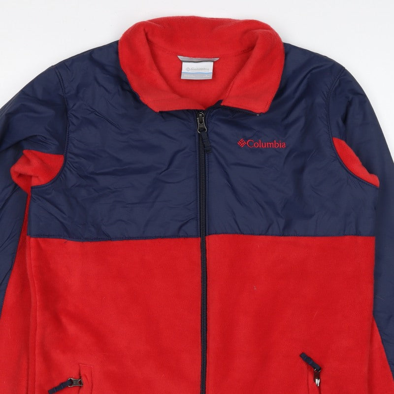 Columbia Teens Red Blue L Basic Fleece Full Zip Jacket Pockets Logo