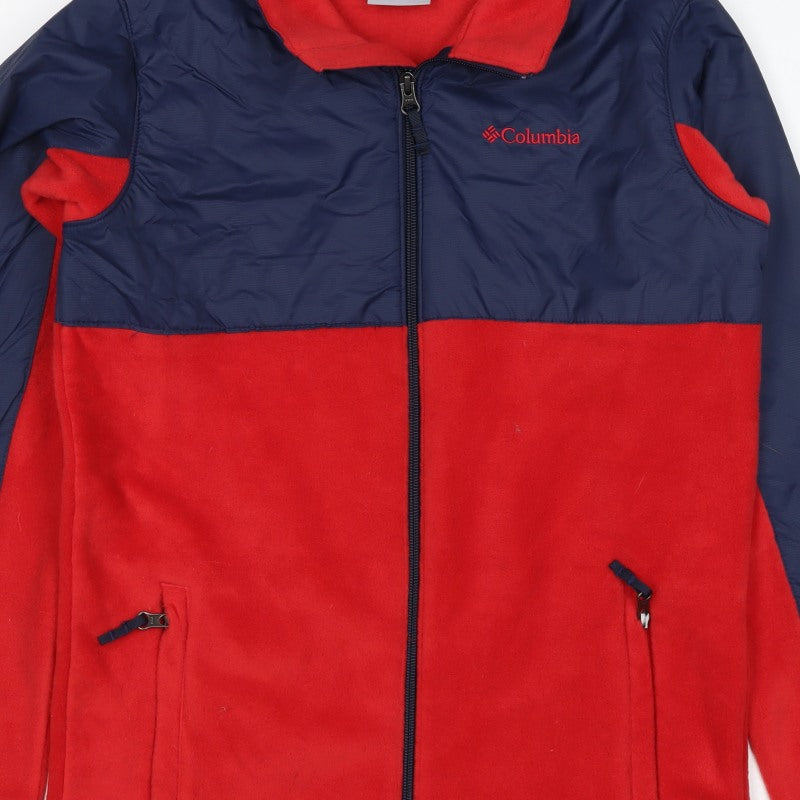 Columbia Teens Red Blue L Basic Fleece Full Zip Jacket Pockets Logo