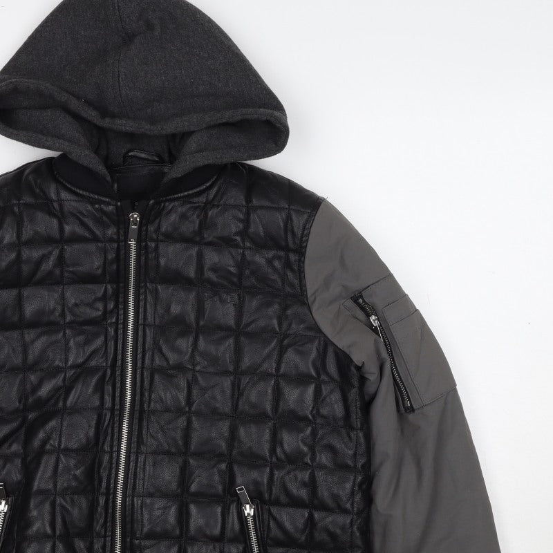 River Island Boys Black Grey Quilted Hooded Bomber Jacket 11-12 Years