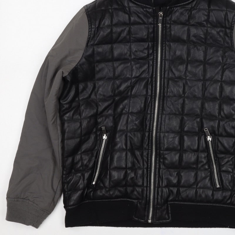 River Island Boys Black Grey Quilted Hooded Bomber Jacket 11-12 Years