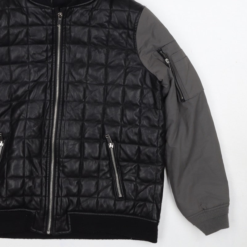 River Island Boys Black Grey Quilted Hooded Bomber Jacket 11-12 Years