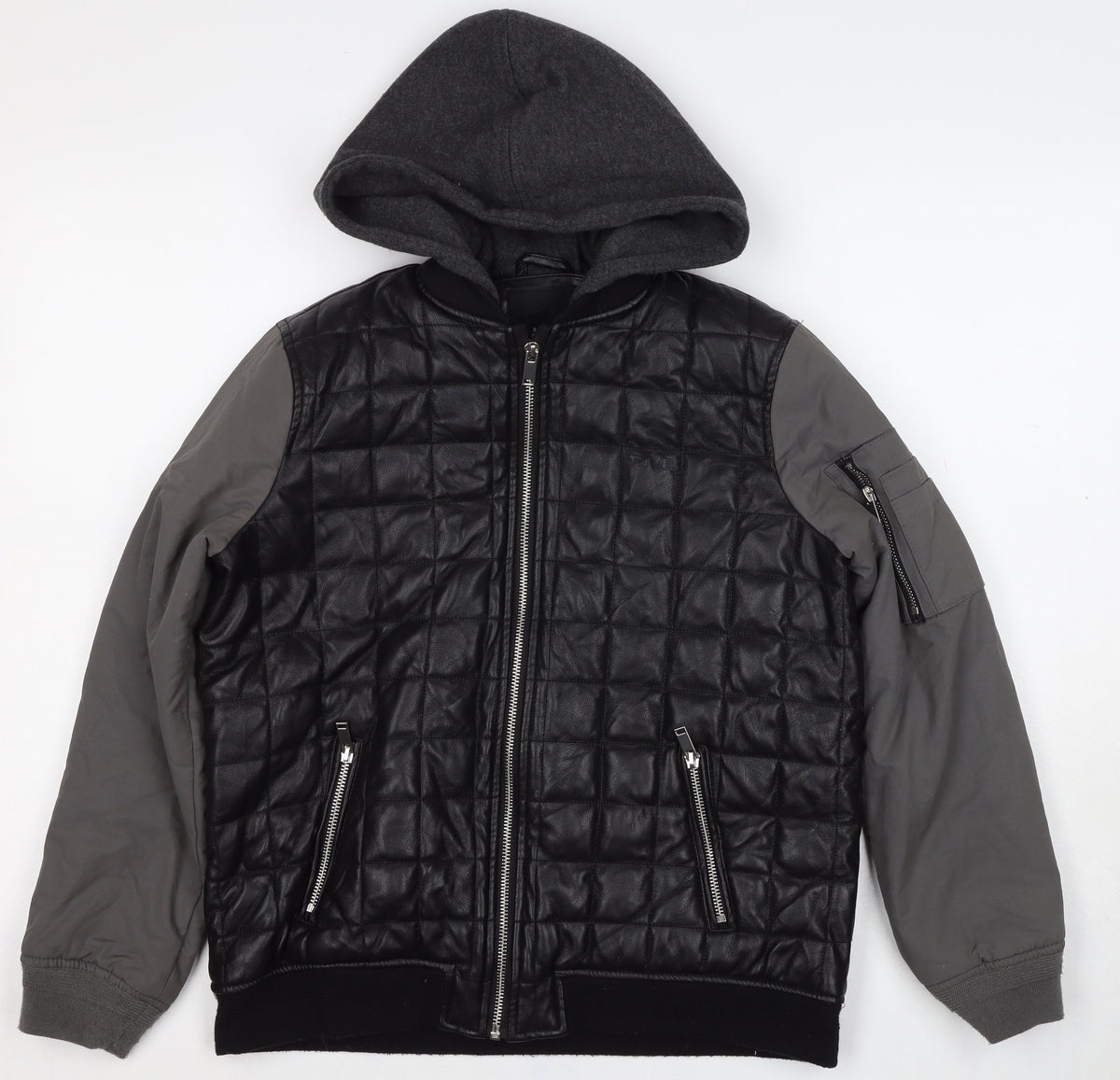 River Island Boys Black Grey Quilted Hooded Bomber Jacket 11-12 Years