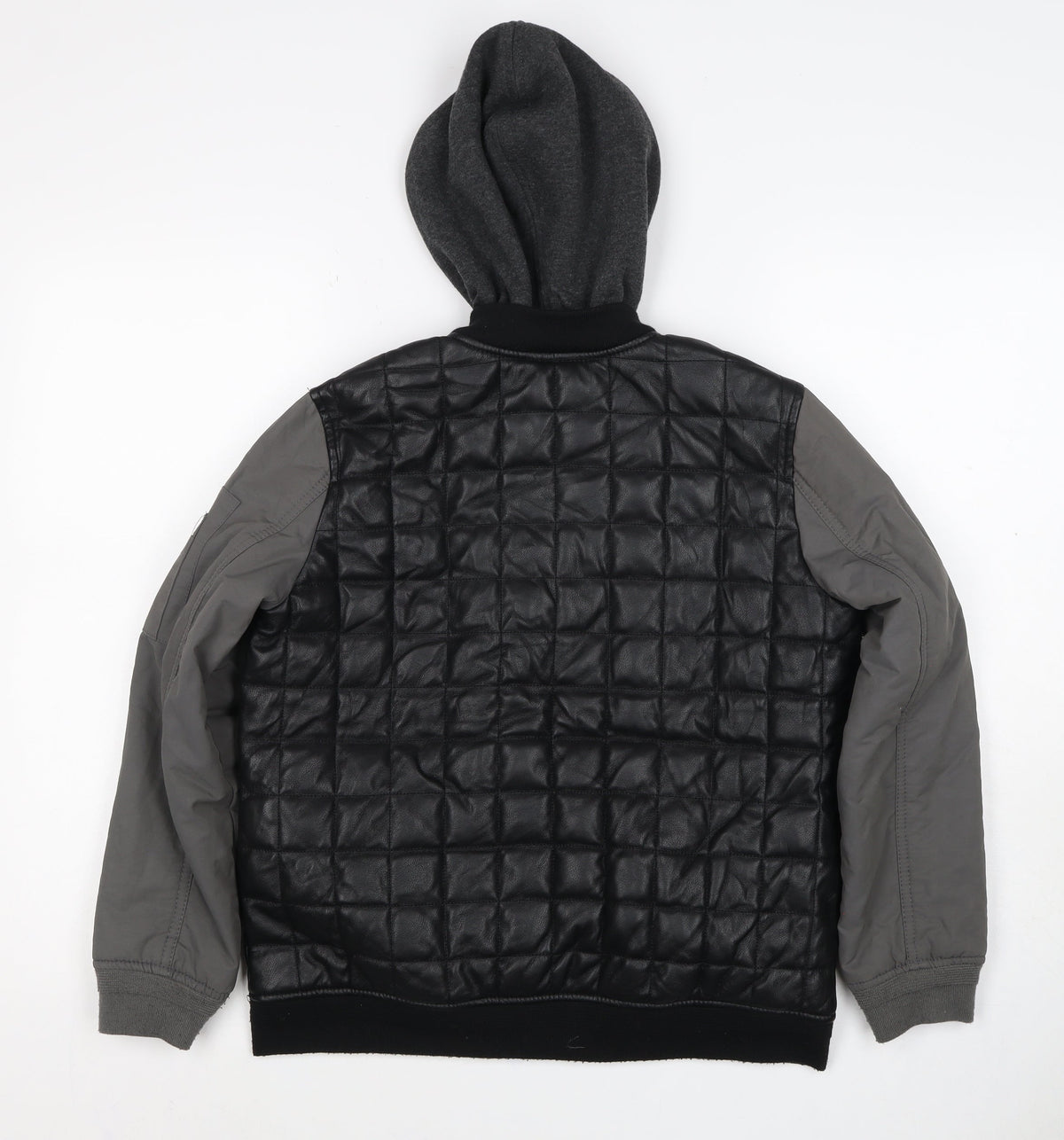 River Island Boys Black Grey Quilted Hooded Bomber Jacket 11-12 Years