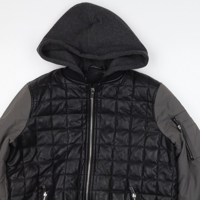River Island Boys Black Grey Quilted Hooded Bomber Jacket 11-12 Years