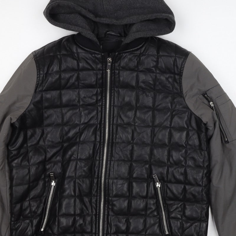 River Island Boys Black Grey Quilted Hooded Bomber Jacket 11-12 Years