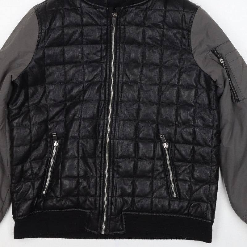 River Island Boys Black Grey Quilted Hooded Bomber Jacket 11-12 Years