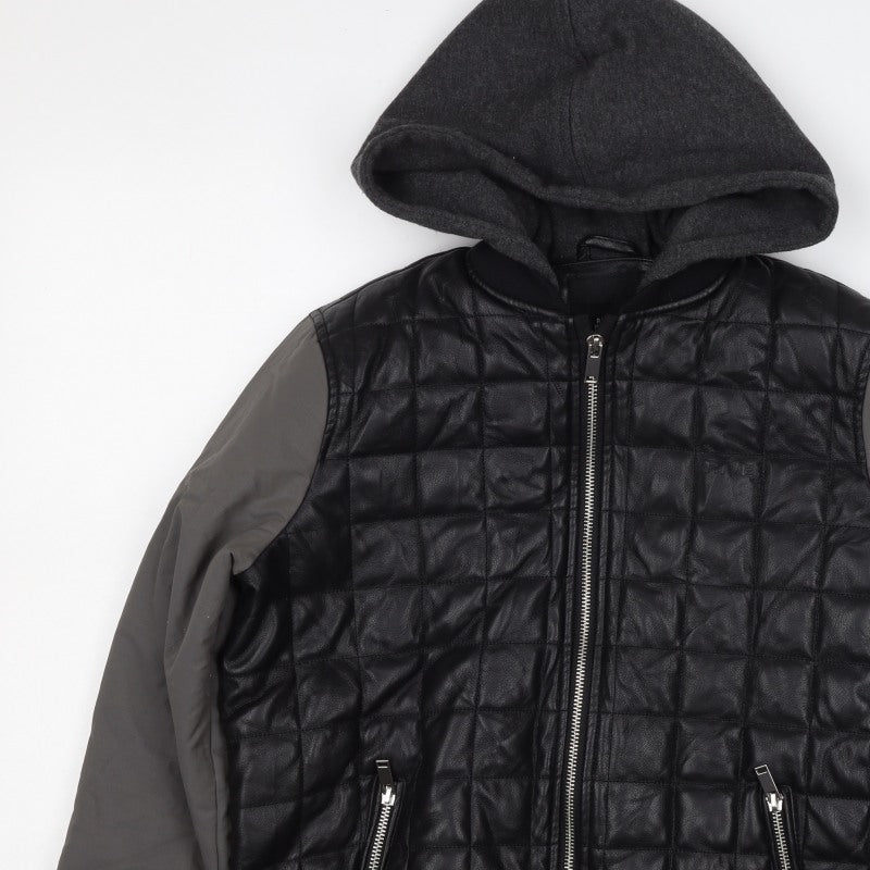 River Island Boys Black Grey Quilted Hooded Bomber Jacket 11-12 Years