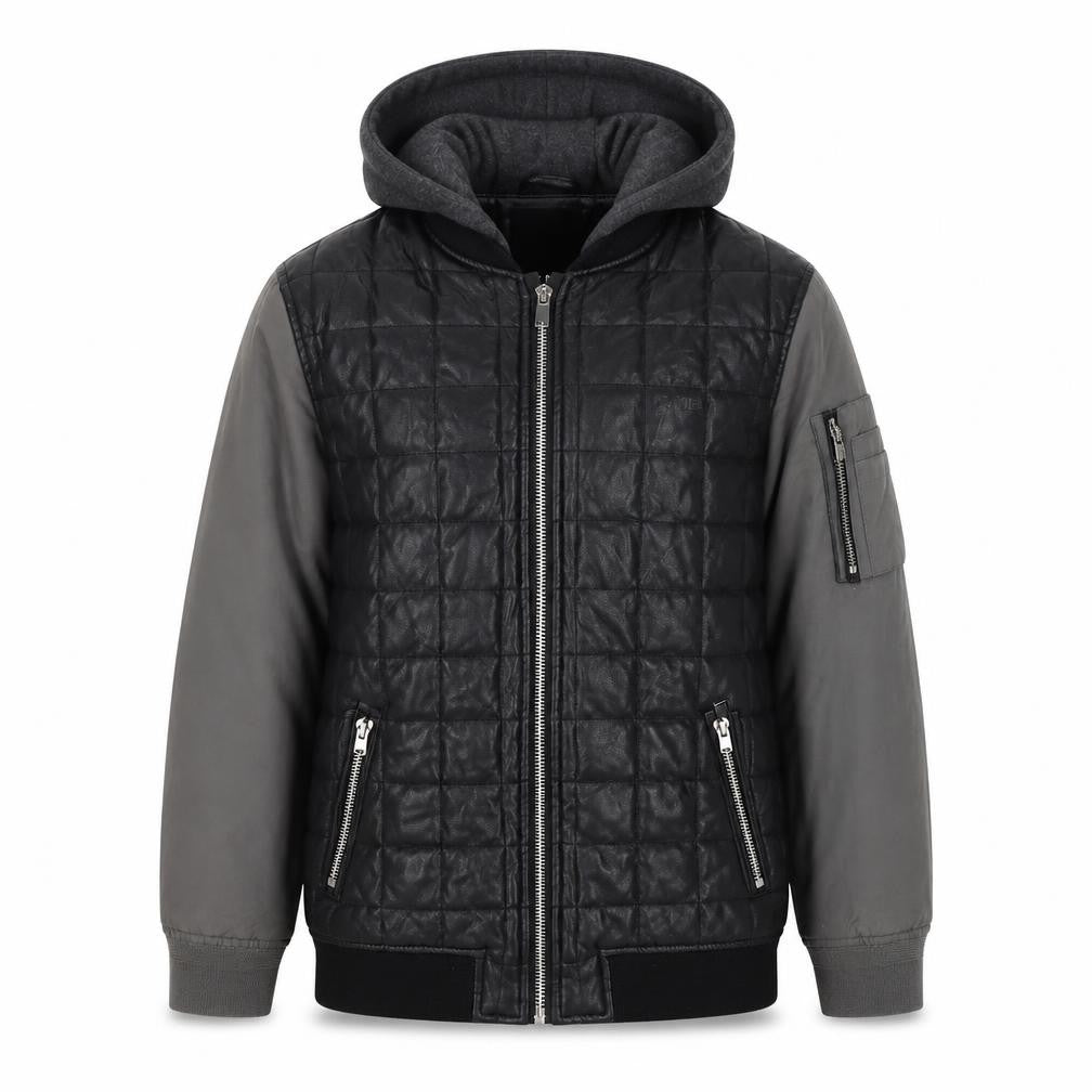 River Island Boys Black Grey Quilted Hooded Bomber Jacket 11-12 Years