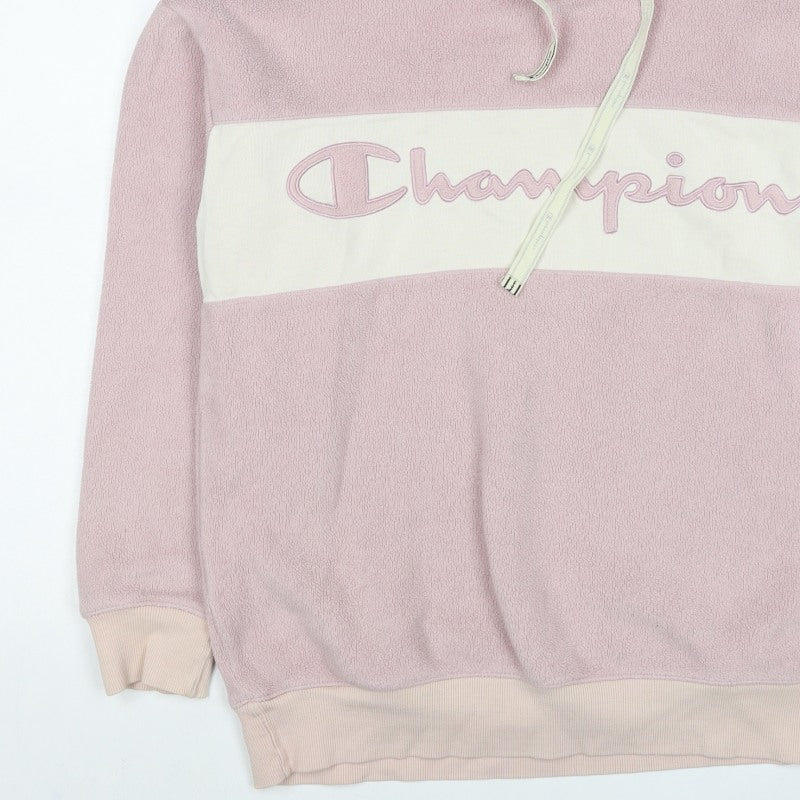 Champion Women’s Pink Large Colourblock Fleece Logo Pullover Hoodie