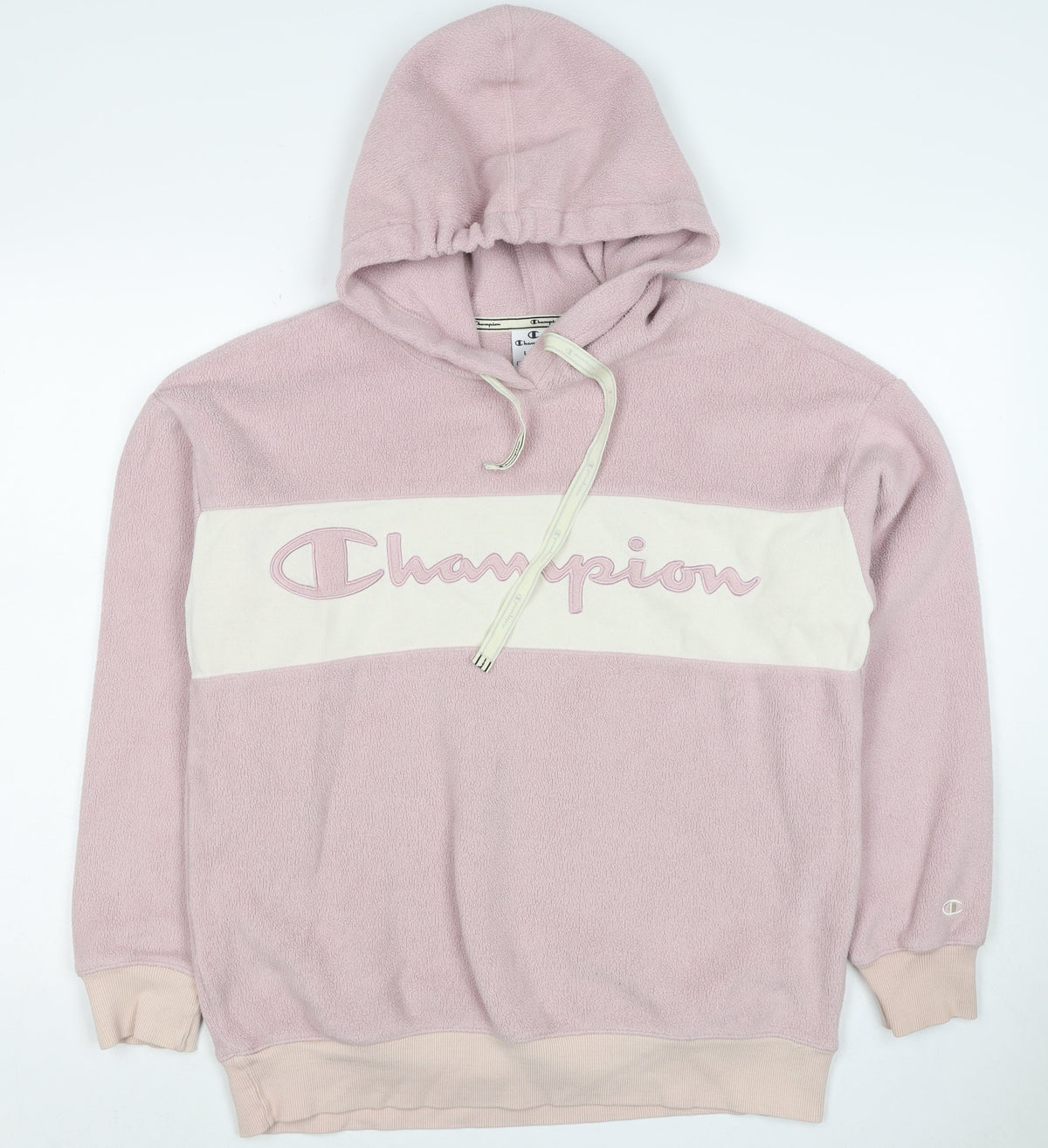 Champion Women’s Pink Large Colourblock Fleece Logo Pullover Hoodie