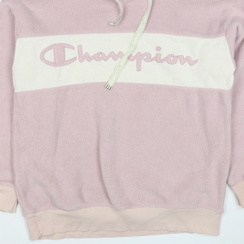 Champion Women’s Pink Large Colourblock Fleece Logo Pullover Hoodie
