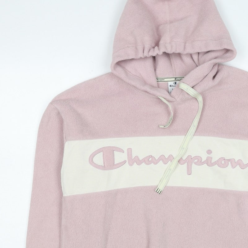 Champion Women’s Pink Large Colourblock Fleece Logo Pullover Hoodie