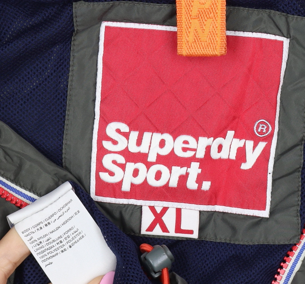 Superdry Men’s Green XL Hooded Windbreaker Jacket Logo Zip