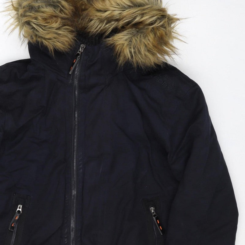 Superdry Men’s Black M Microfibre Fur Hood Bomber Jacket
