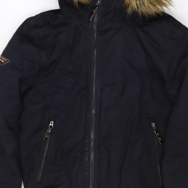 Superdry Men’s Black M Microfibre Fur Hood Bomber Jacket