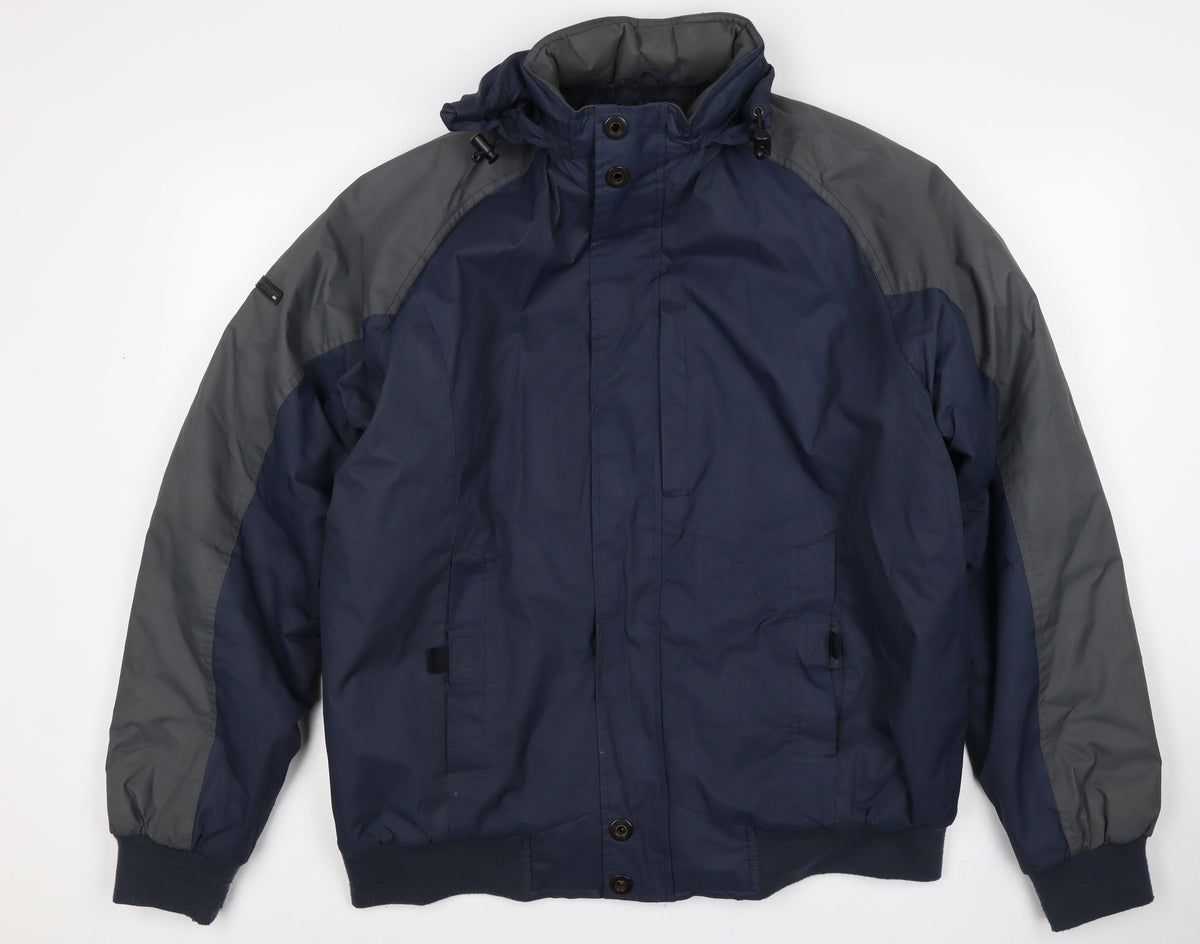 Jowager Men’s Blue Grey XL Hooded Bomber Jacket