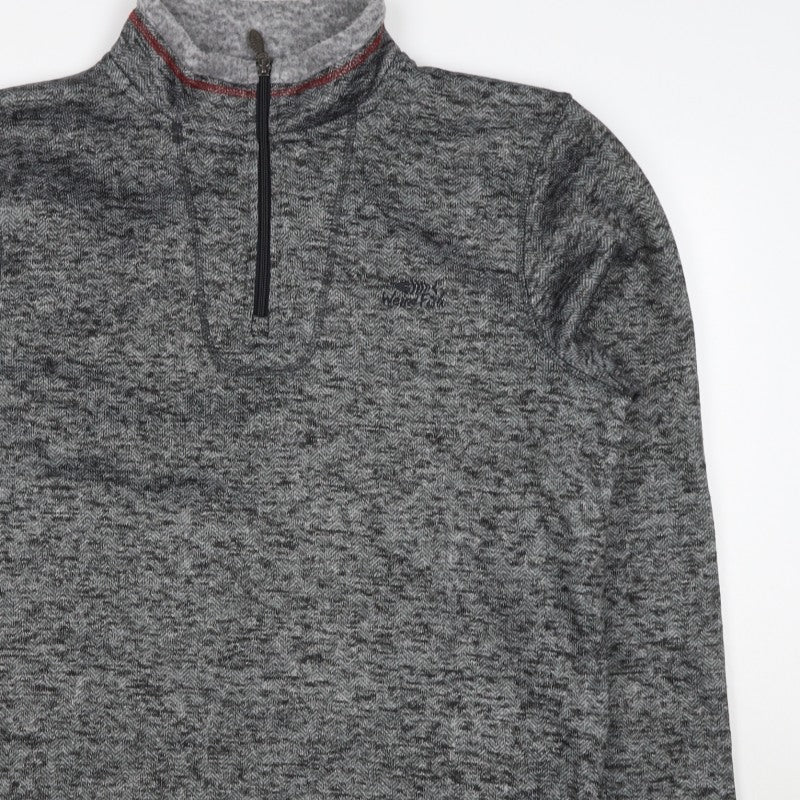 Weird Fish Women Grey L 1/4 Zip Fleece Jacket Herringbone Outdoor
