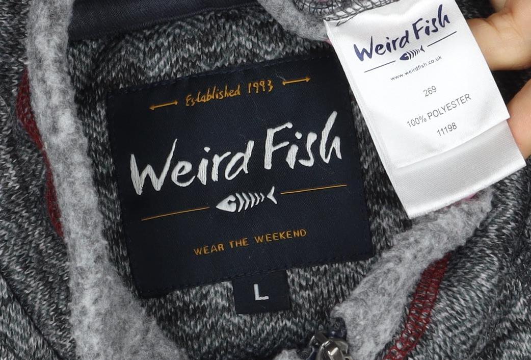 Weird Fish Women Grey L 1/4 Zip Fleece Jacket Herringbone Outdoor