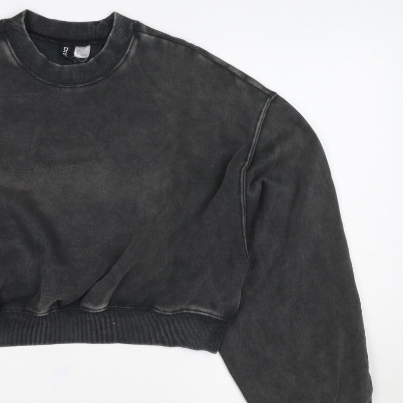 H&M Women’s Black Washed Oversized Pullover Sweatshirt L Crew Neck
