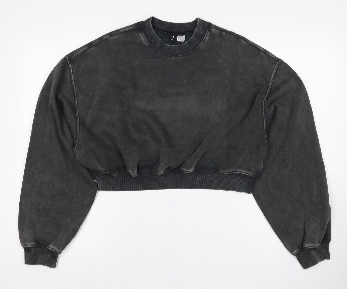 H&M Women’s Black Washed Oversized Pullover Sweatshirt L Crew Neck