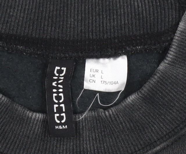 H&M Women’s Black Washed Oversized Pullover Sweatshirt L Crew Neck