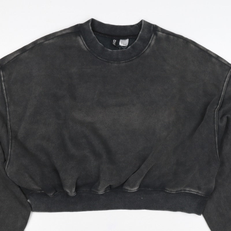 H&M Women’s Black Washed Oversized Pullover Sweatshirt L Crew Neck
