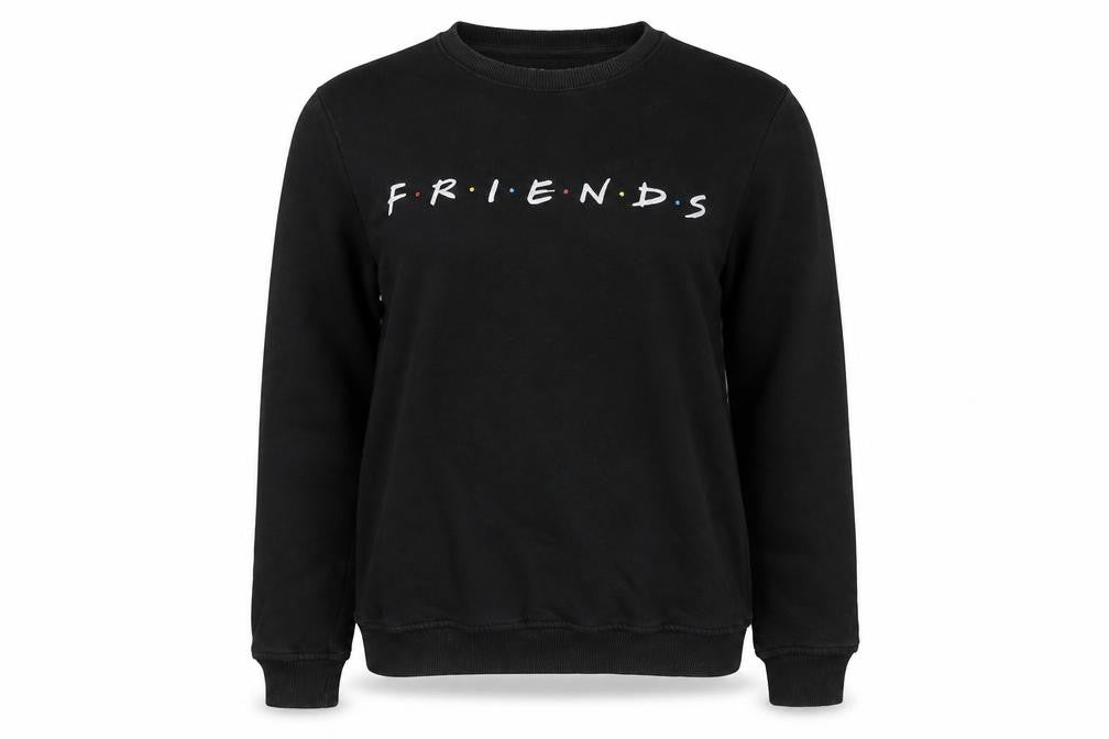Friends The TV Series Women's Black M Logo Crew Neck Pullover Sweatshirt