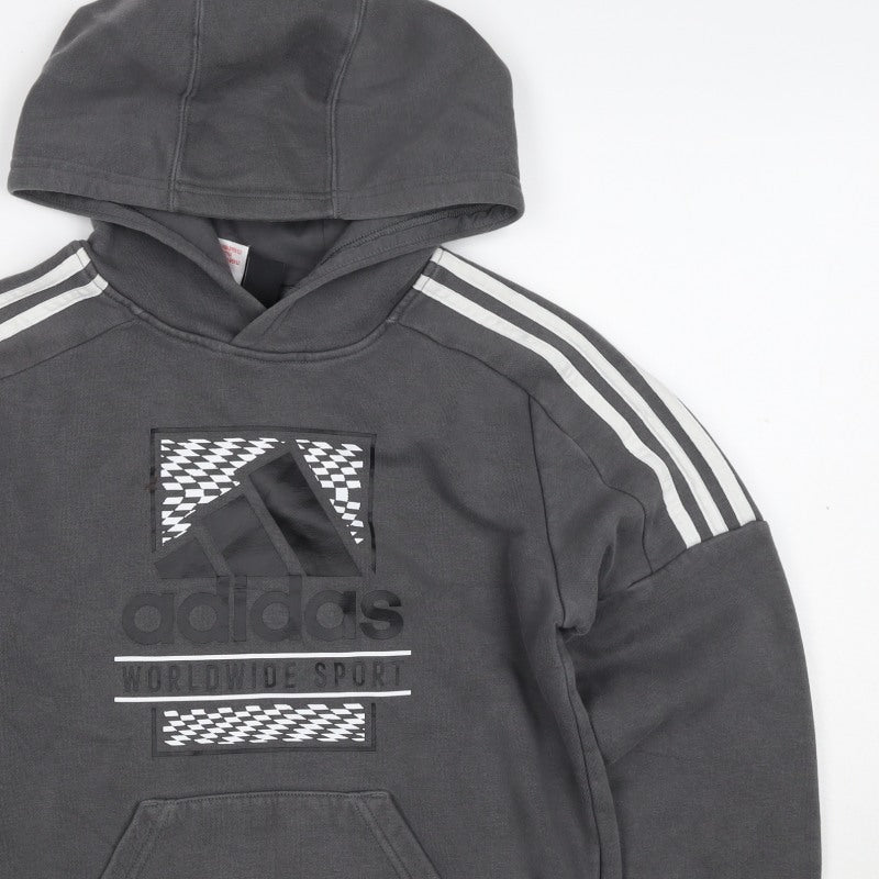 adidas Boys Grey 11-12 Years Pullover Hoodie Logo Pockets