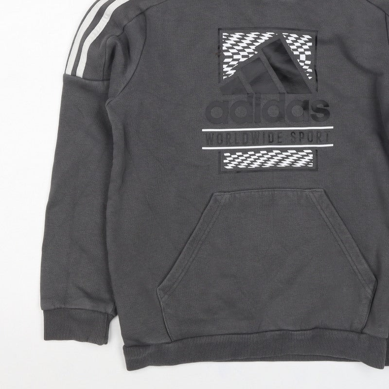 adidas Boys Grey 11-12 Years Pullover Hoodie Logo Pockets