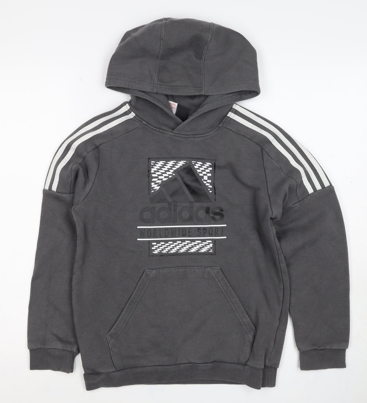 adidas Boys Grey 11-12 Years Pullover Hoodie Logo Pockets