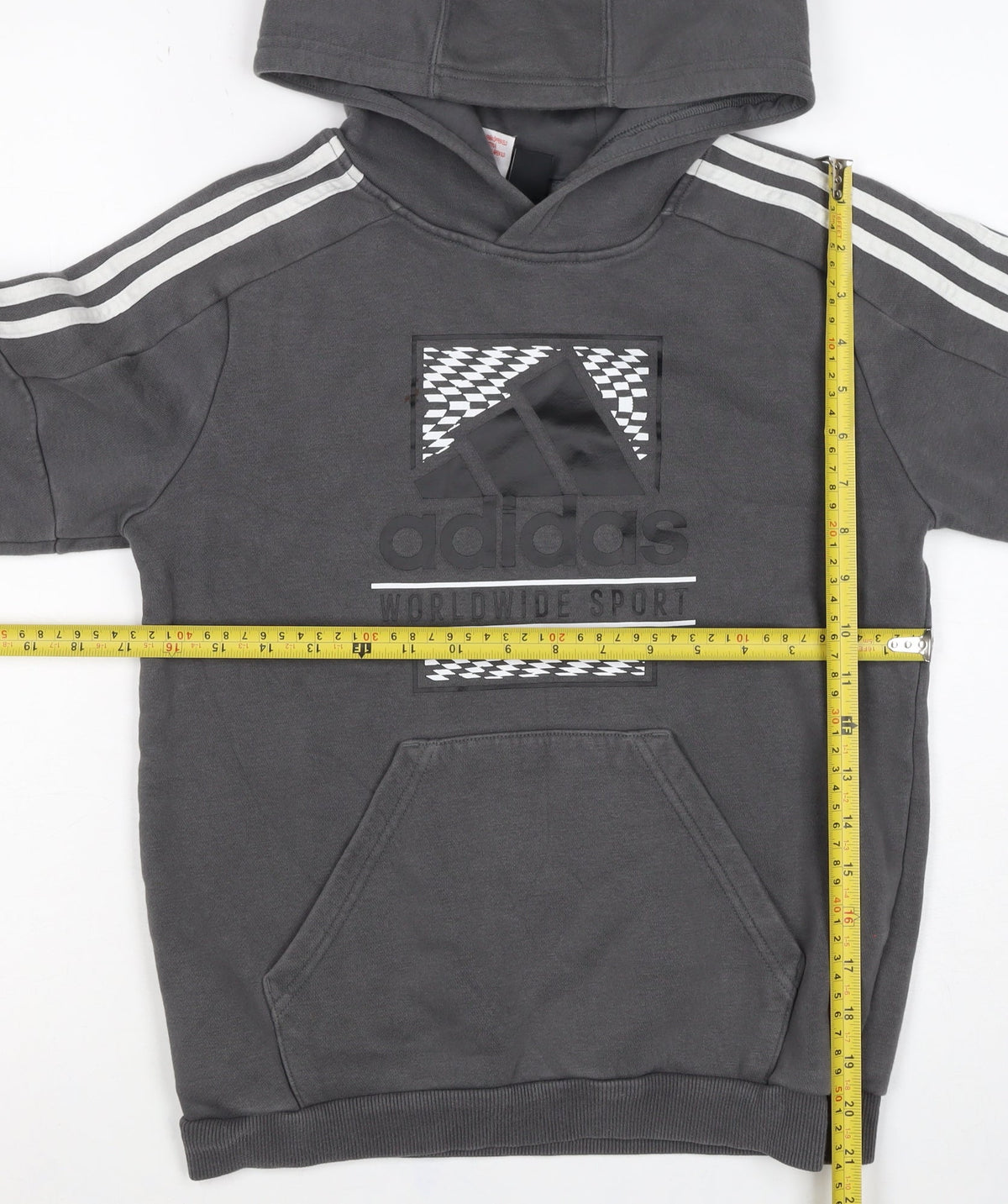 adidas Boys Grey 11-12 Years Pullover Hoodie Logo Pockets