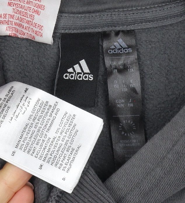 adidas Boys Grey 11-12 Years Pullover Hoodie Logo Pockets