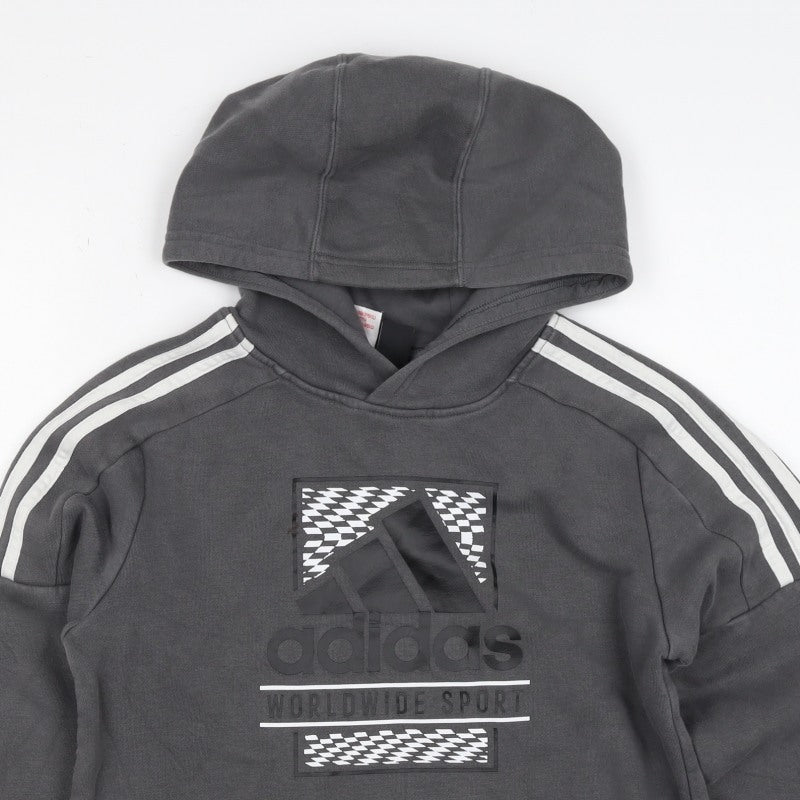 adidas Boys Grey 11-12 Years Pullover Hoodie Logo Pockets