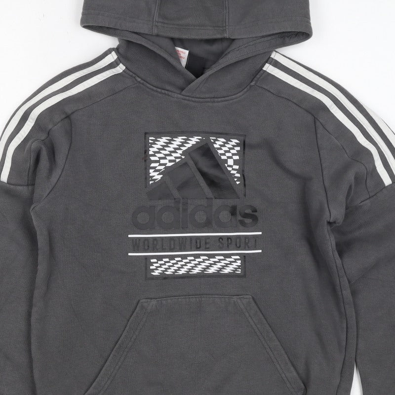 adidas Boys Grey 11-12 Years Pullover Hoodie Logo Pockets