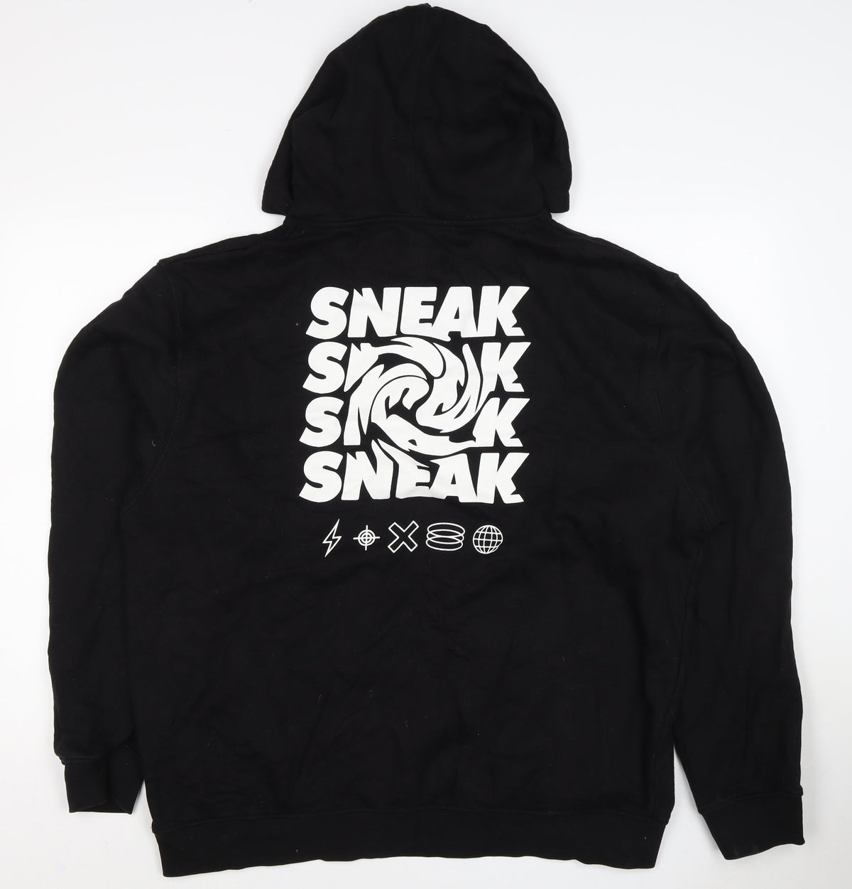Sneak Men’s Black XL Pullover Hoodie Graphic Print Organic Cotton