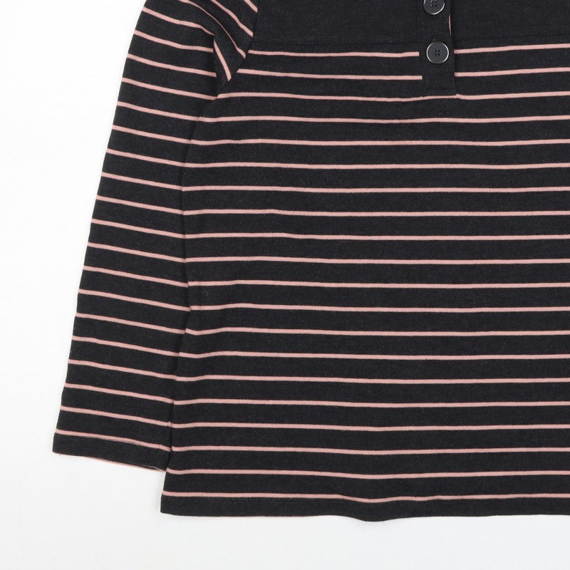 Penny Plain Women's Black Pink Stripe Size 16 Henley Button Sweatshirt