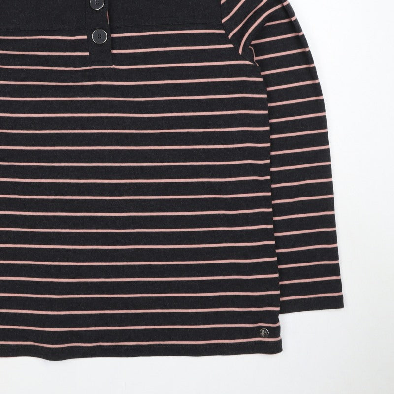 Penny Plain Women's Black Pink Stripe Size 16 Henley Button Sweatshirt