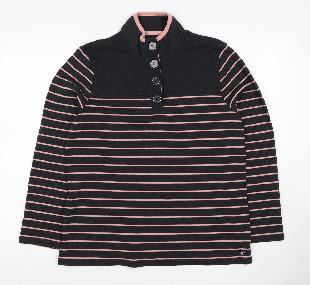 Penny Plain Women's Black Pink Stripe Size 16 Henley Button Sweatshirt