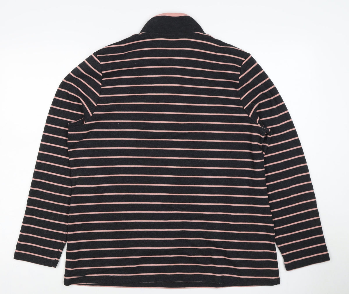 Penny Plain Women's Black Pink Stripe Size 16 Henley Button Sweatshirt
