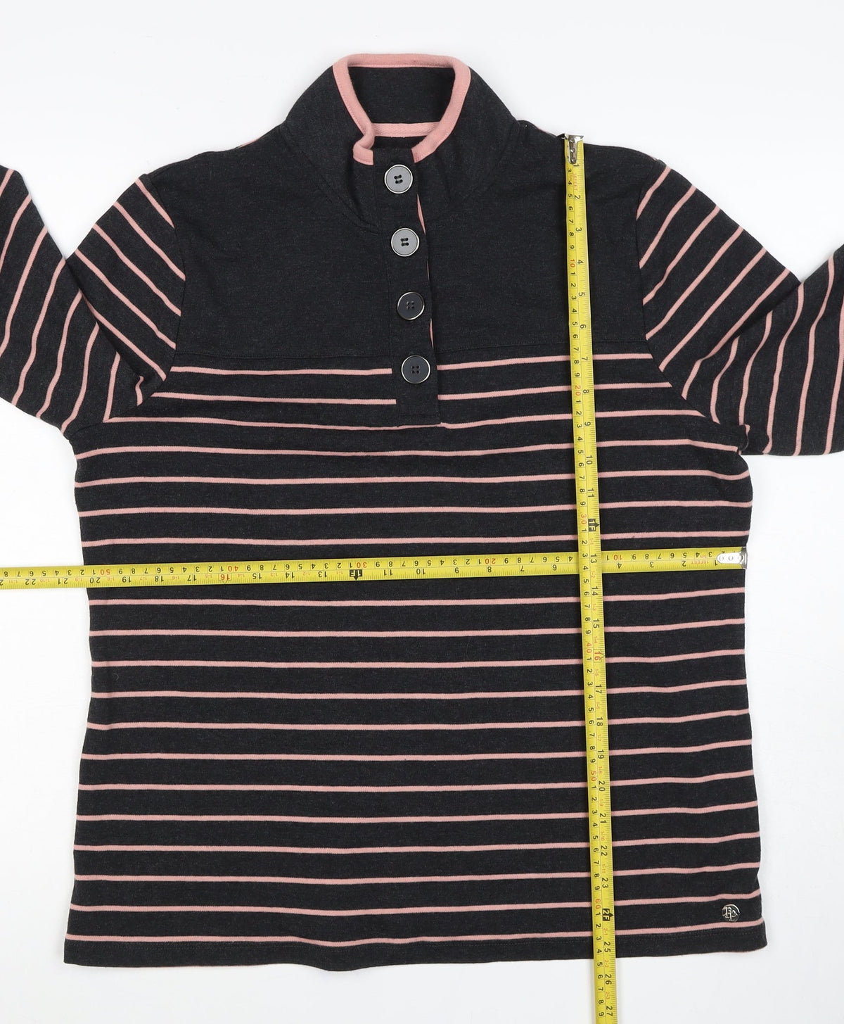 Penny Plain Women's Black Pink Stripe Size 16 Henley Button Sweatshirt