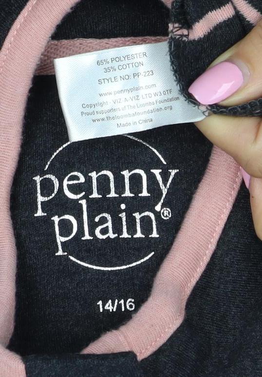 Penny Plain Women's Black Pink Stripe Size 16 Henley Button Sweatshirt