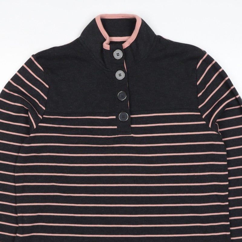 Penny Plain Women's Black Pink Stripe Size 16 Henley Button Sweatshirt