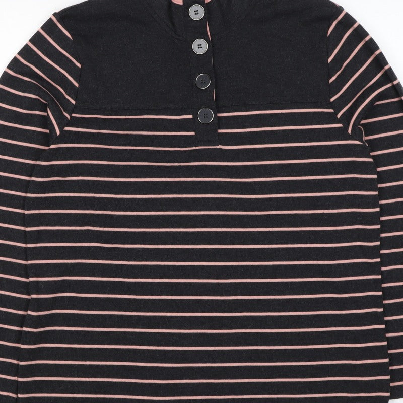 Penny Plain Women's Black Pink Stripe Size 16 Henley Button Sweatshirt