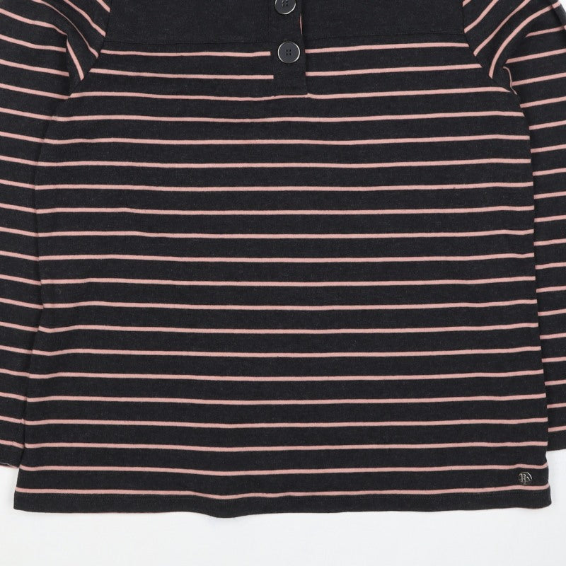 Penny Plain Women's Black Pink Stripe Size 16 Henley Button Sweatshirt